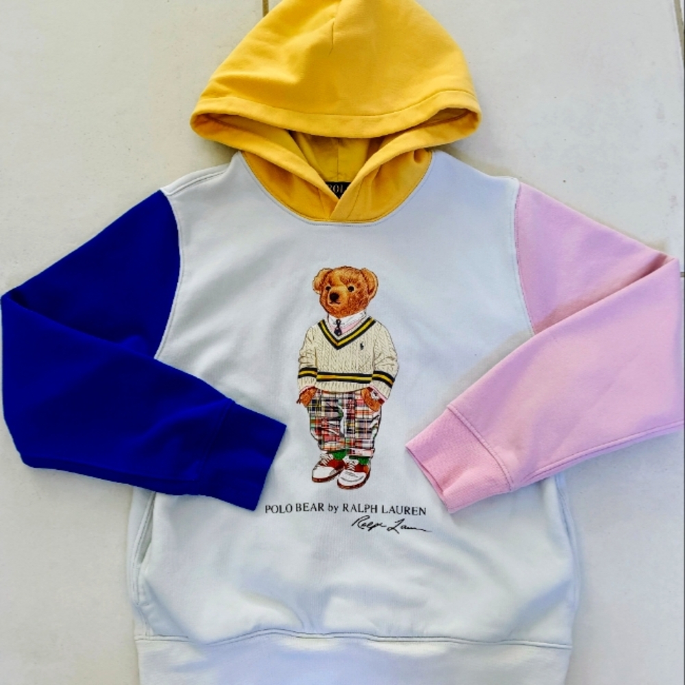 Ralph Lauren Polo Boys size 10/12 Bear Color block Hoodie!